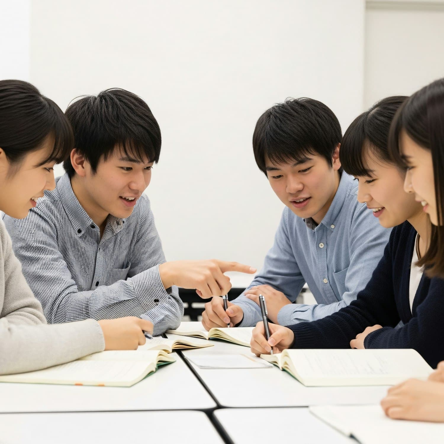 Students working through problems together around a table